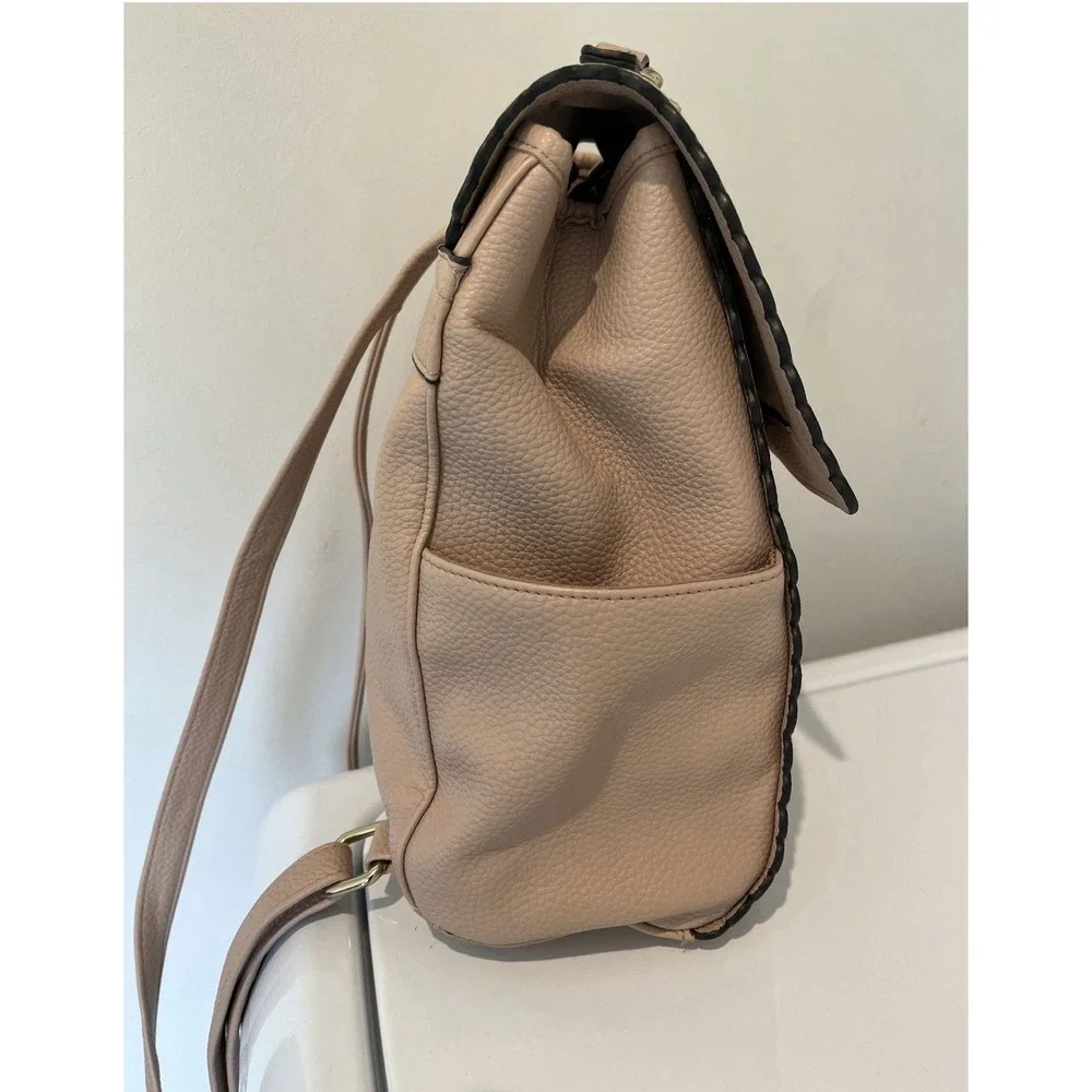 Nanette Lepore Blush Pink Scalloped Vegan Leather Backpack Gold Chain‎ Accent